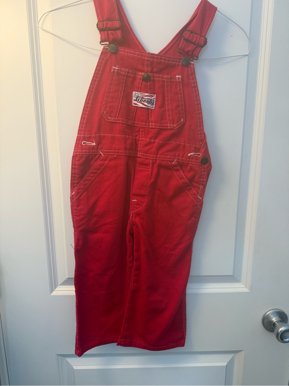 vintage Liberty kid's red denim bib overalls